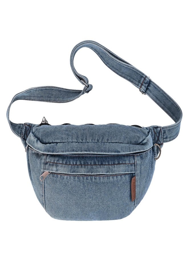 Extolove Denim Fanny Pack Large Chest Bag Jean Purses for Women Denim Purse Crossbody Bags with Adjustable Strap (Light Blue) - Image 1